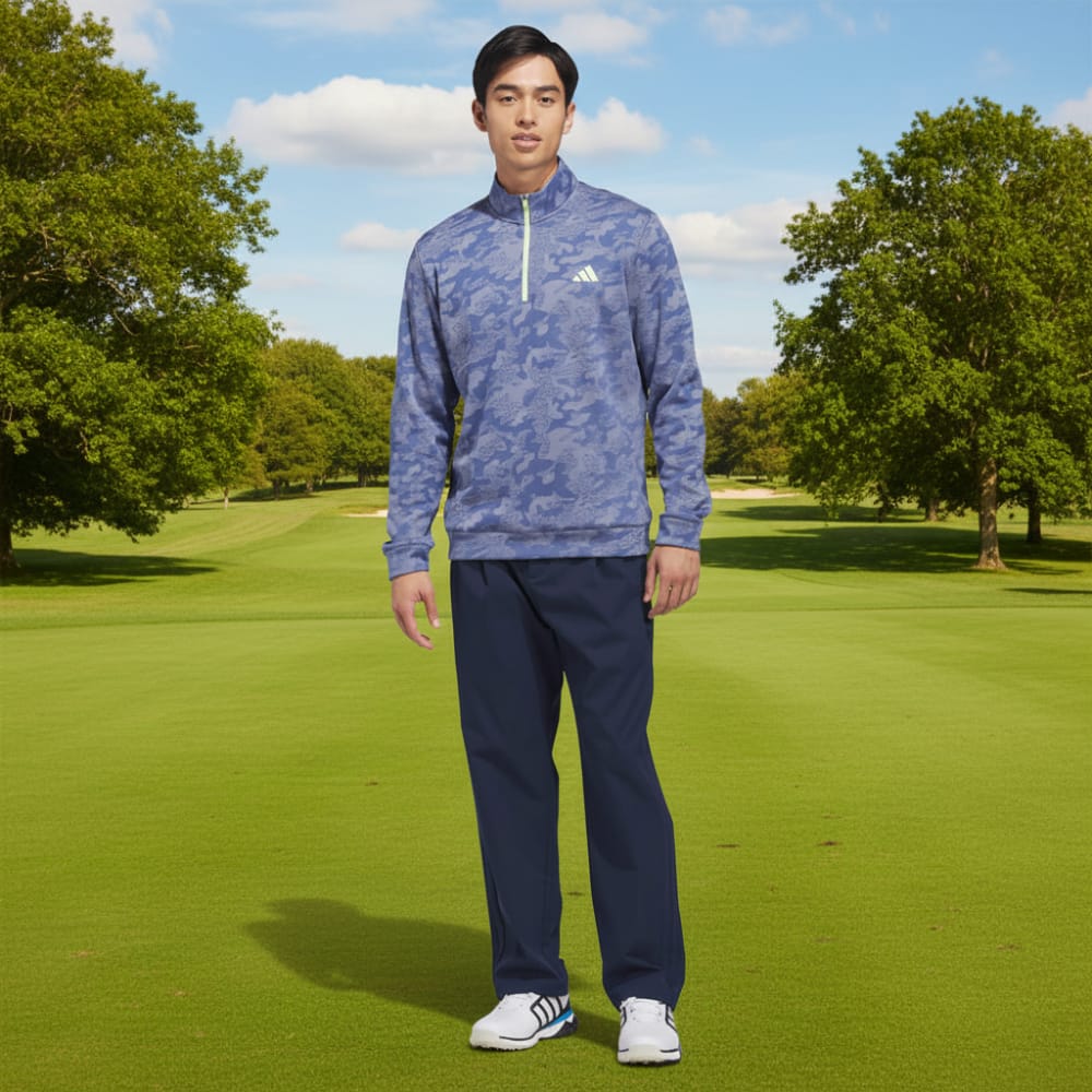 adidas Ultimate365 Durable Water Repellant Quarter-Zip Sweatshirt - Dual Indigo/Frozen Lemon - Image 4