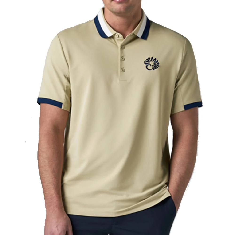 Callaway Legacy Collection Striped Colourblock Ribbed Collar Polo Shirt - Fields of Rye - Image 4