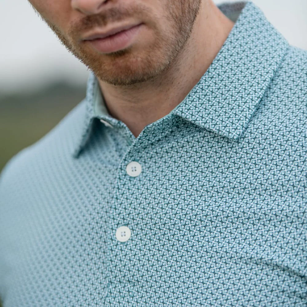 Callaway Textured Chev Printed Polo Shirt - Aquifer - Image 6