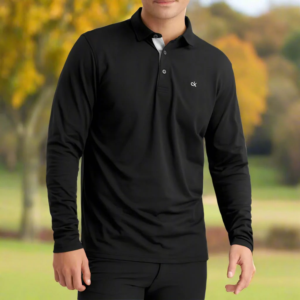 Calvin Klein Bayard Long Sleeve Polo Shirt - Black - Image 5