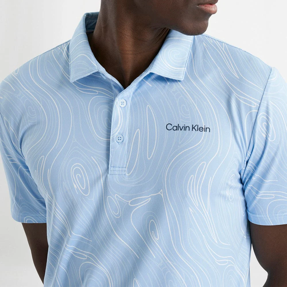 Calvin Klein Marble Print Polo Shirt - Bluebell - Image 5