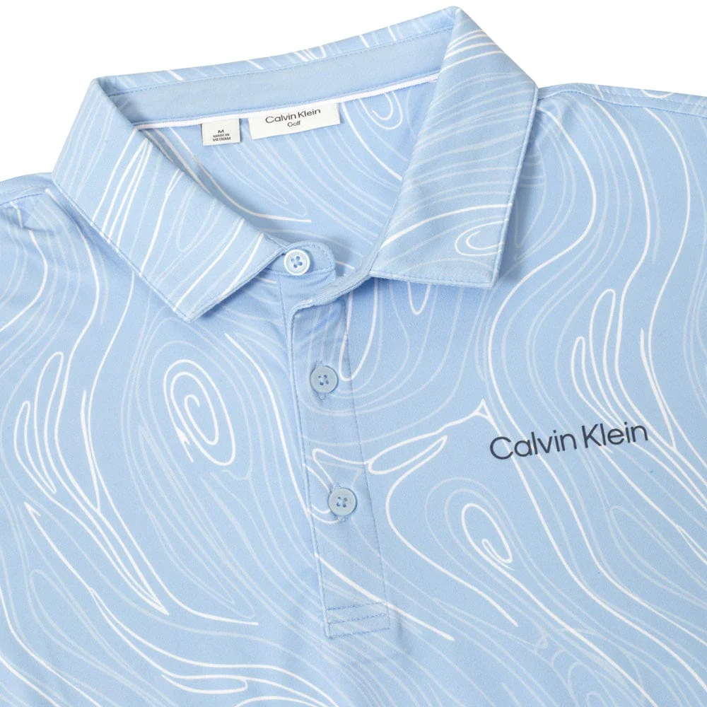 Calvin Klein Marble Print Polo Shirt - Bluebell - Image 6