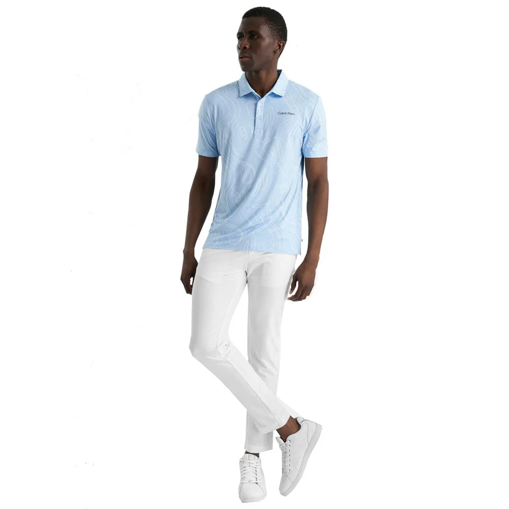 Calvin Klein Marble Print Polo Shirt - Bluebell - Image 8