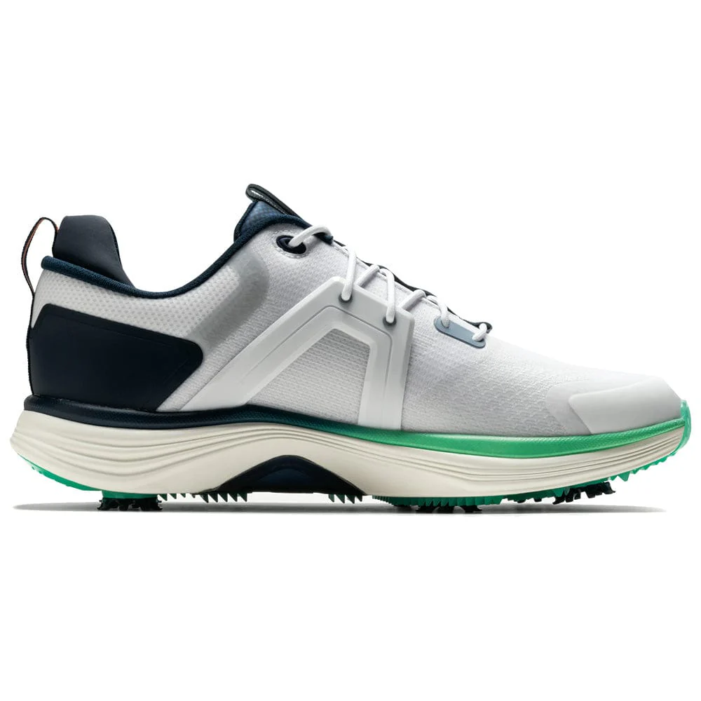 FootJoy Hyperflex Waterproof Spiked Shoes - White/Navy/Green - Image 3