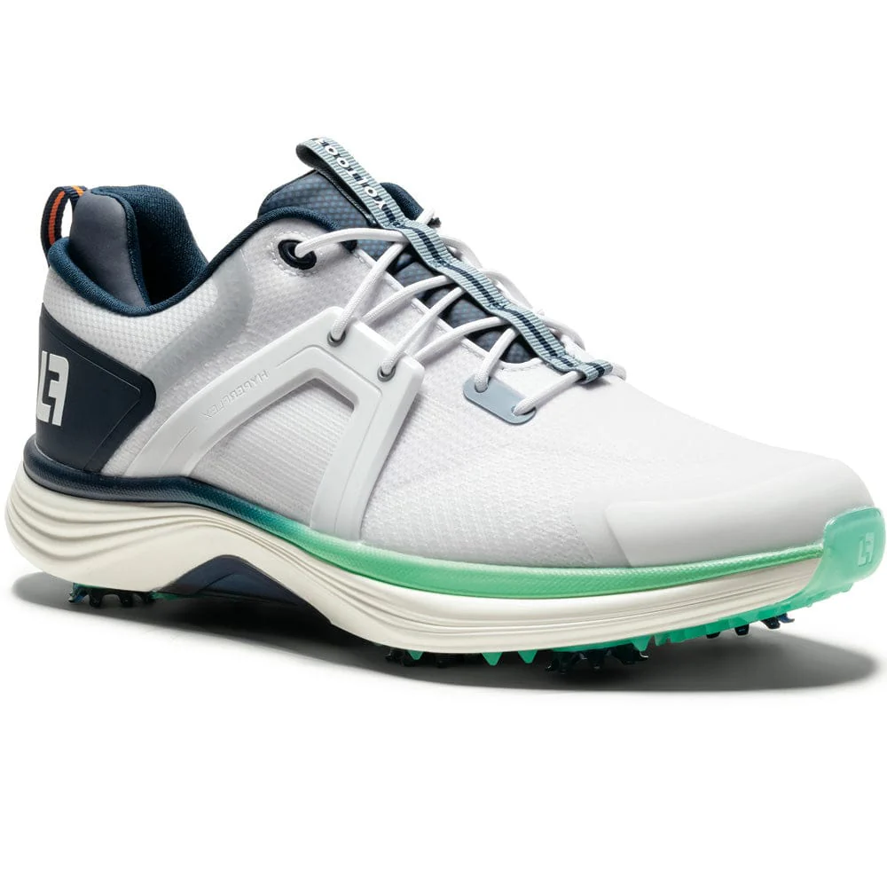 FootJoy Hyperflex Waterproof Spiked Shoes - White/Navy/Green - Image 4