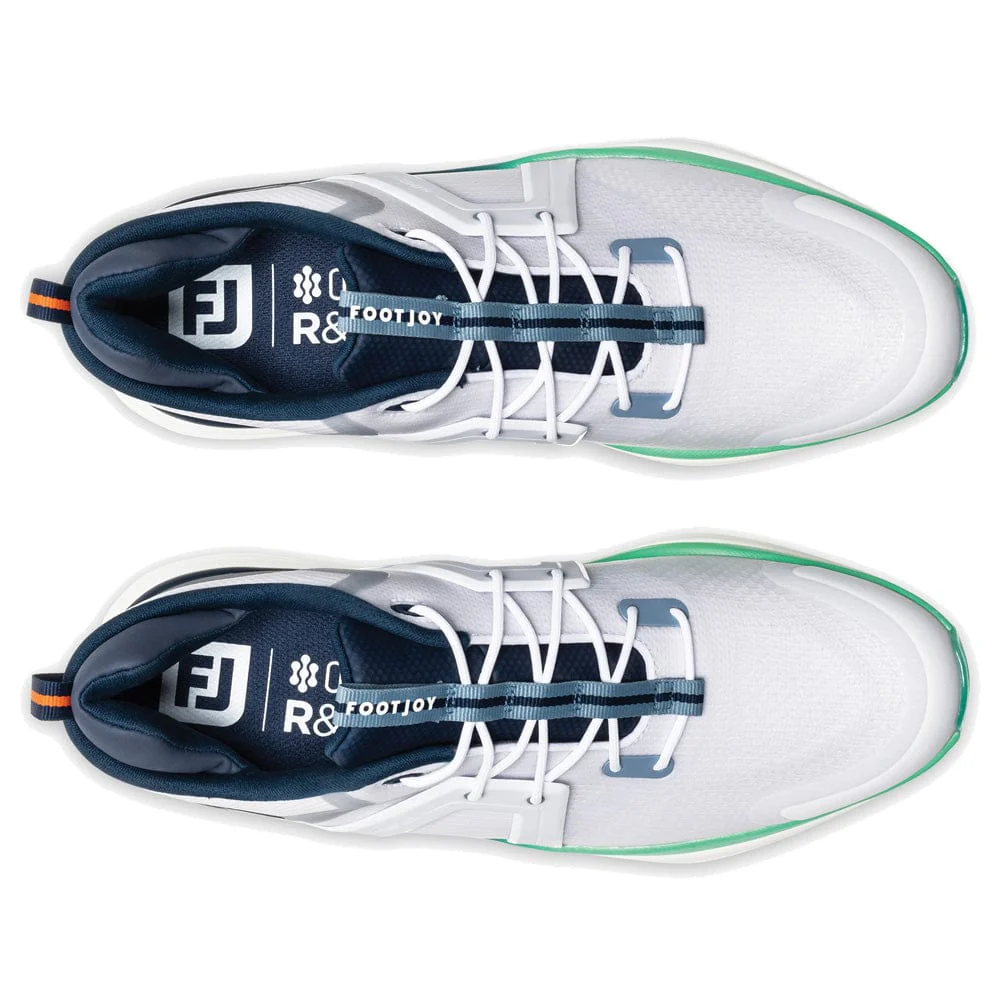 FootJoy Hyperflex Waterproof Spiked Shoes - White/Navy/Green - Image 5