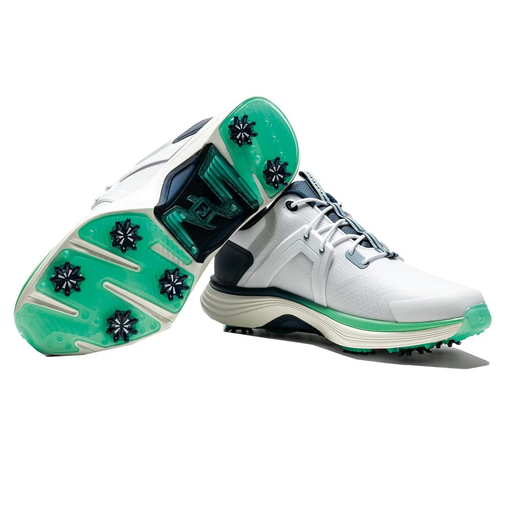 FootJoy Hyperflex Waterproof Spiked Shoes - White/Navy/Green - Image 6