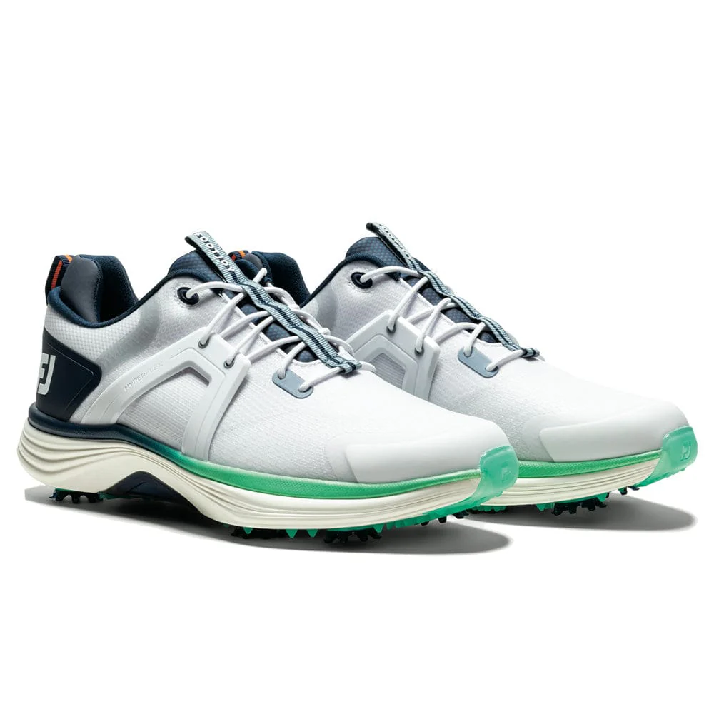 FootJoy Hyperflex Waterproof Spiked Shoes - White/Navy/Green - Image 7