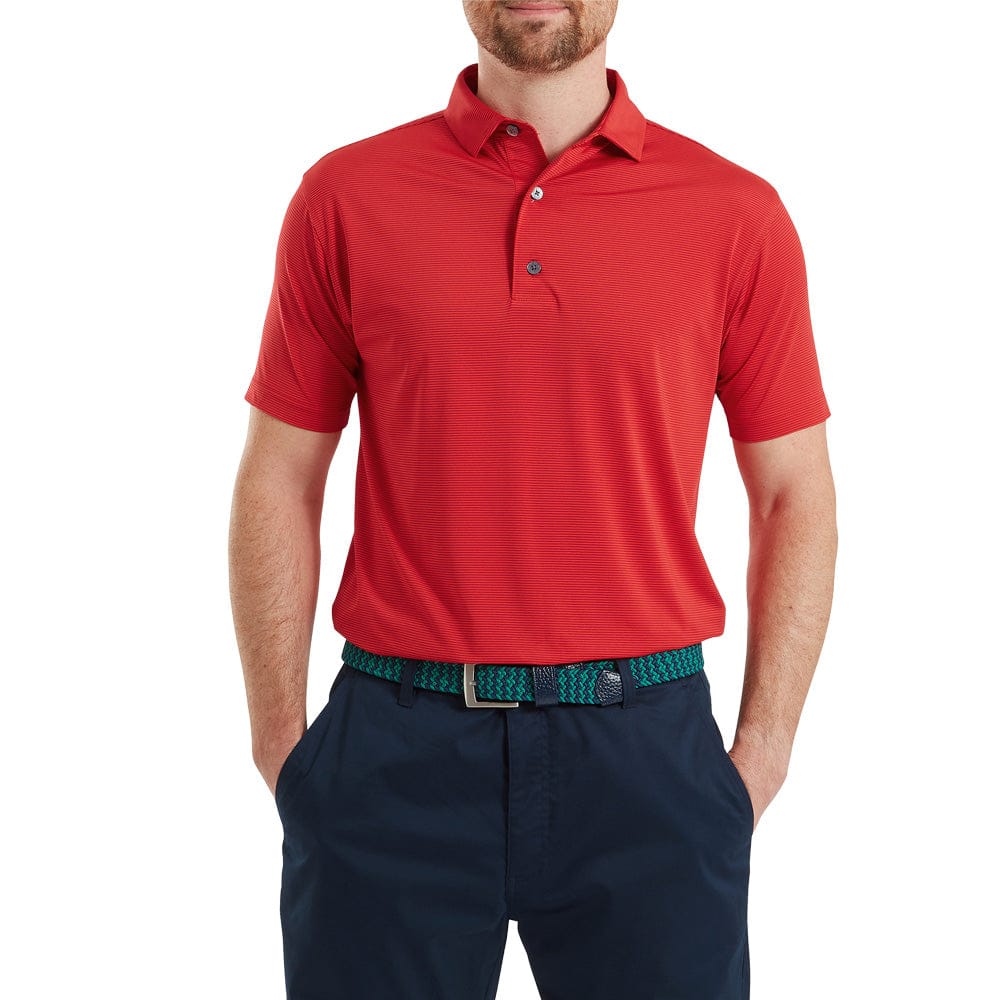 FootJoy Micro Feeder Stripe Lisle Polo Shirt - Red Tonal - Image 4