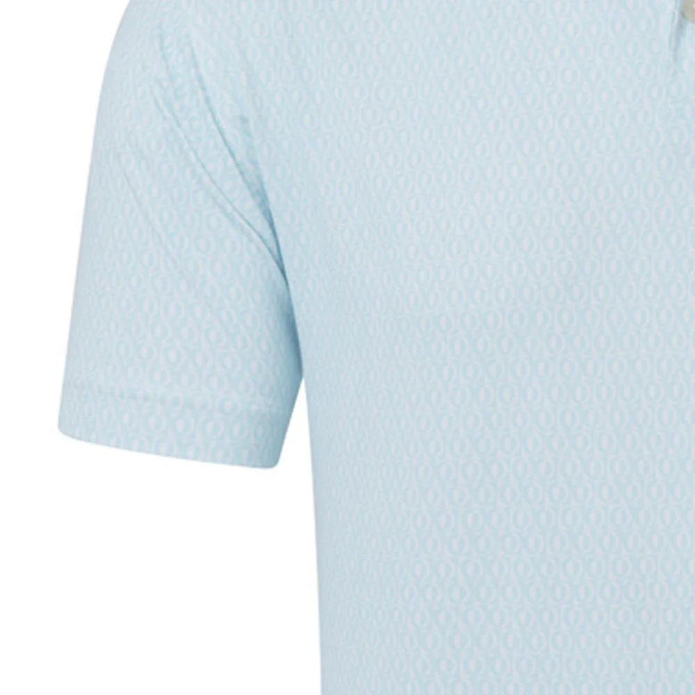 FootJoy Modernist Geo Pique Polo Shirt- White/Ice Blue - Image 4