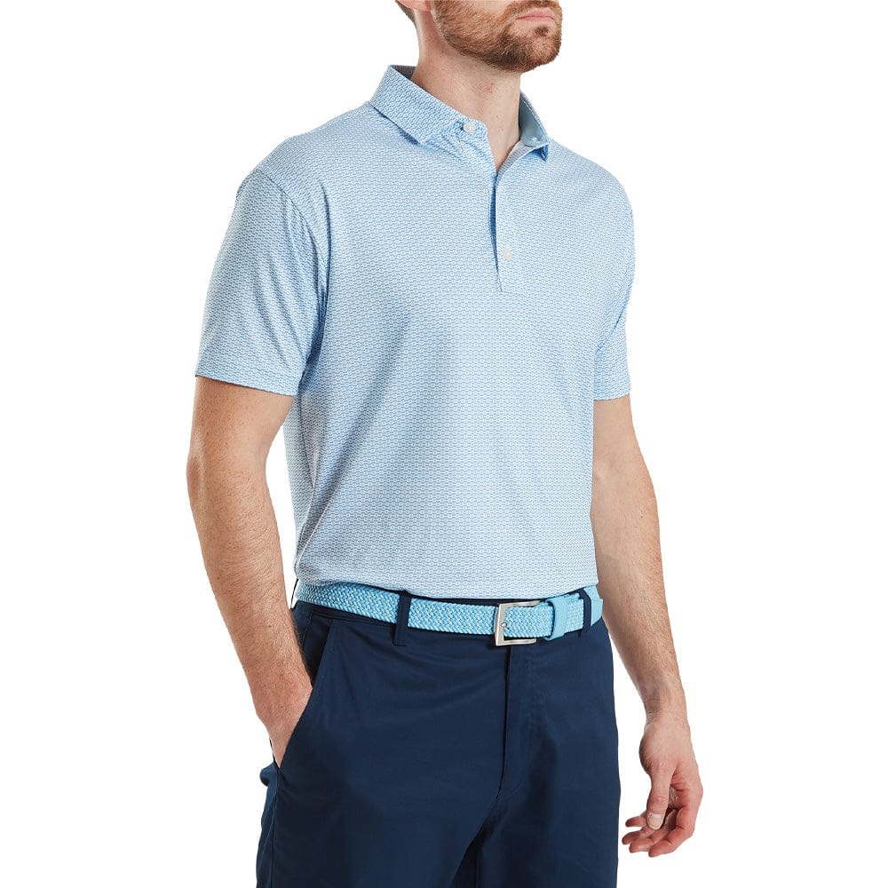 FootJoy Nautical Flag Print Lisle Polo Shirt - Blue Reef/Deep Reef - Image 3
