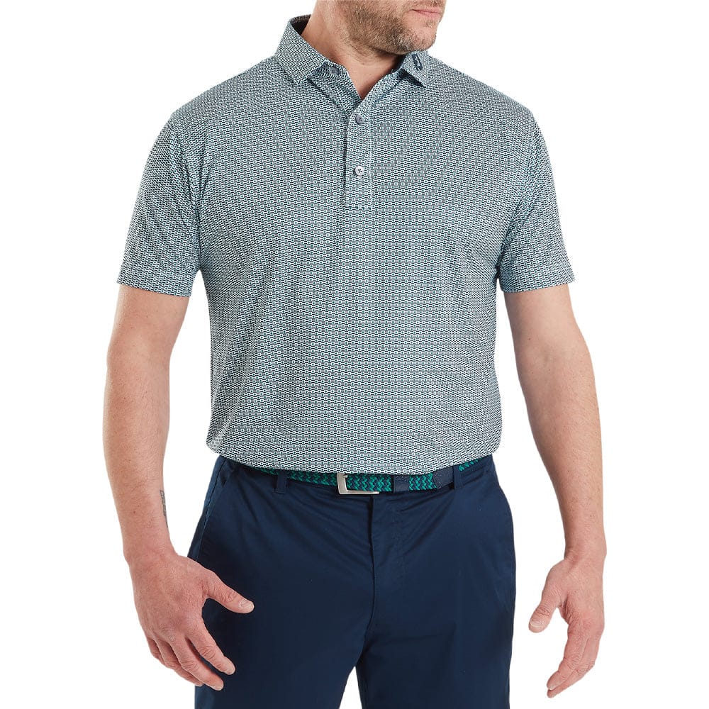 FootJoy Nautical Flag Print Lisle Polo Shirt- Field Green/Navy - Image 3