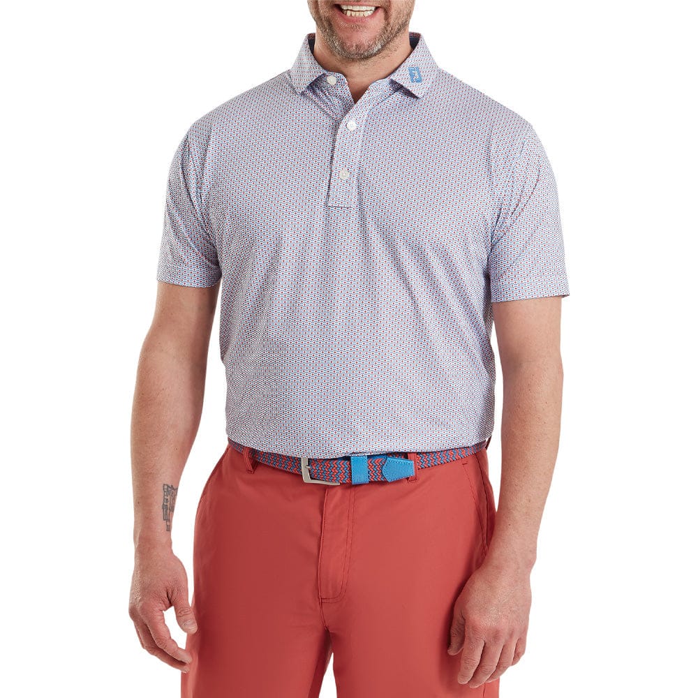 FootJoy Nautical Flag Print Lisle Polo Shirt - Nantucket Red/Coastal Blue - Image 3