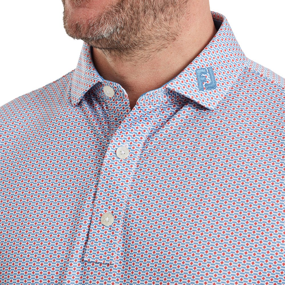 FootJoy Nautical Flag Print Lisle Polo Shirt - Nantucket Red/Coastal Blue - Image 5