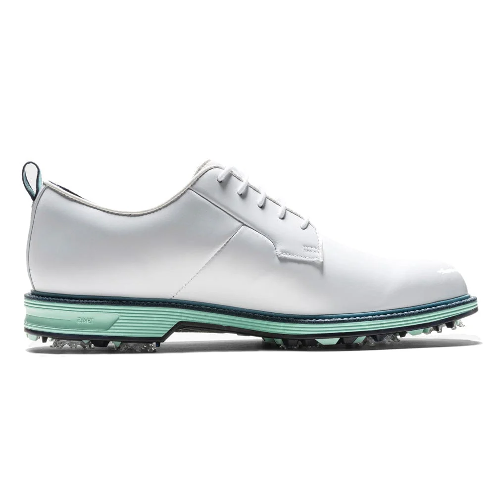 FootJoy Premiere Series Field Waterproof Spiked Shoes - White/Mint/Blue Field - Image 3