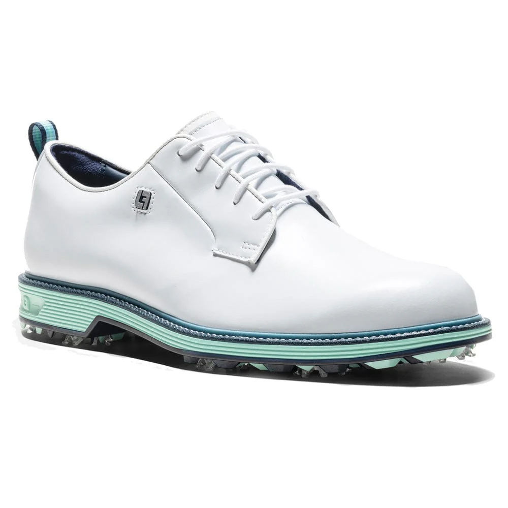 FootJoy Premiere Series Field Waterproof Spiked Shoes - White/Mint/Blue Field - Image 6