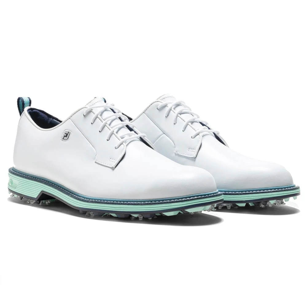 FootJoy Premiere Series Field Waterproof Spiked Shoes - White/Mint/Blue Field - Image 7