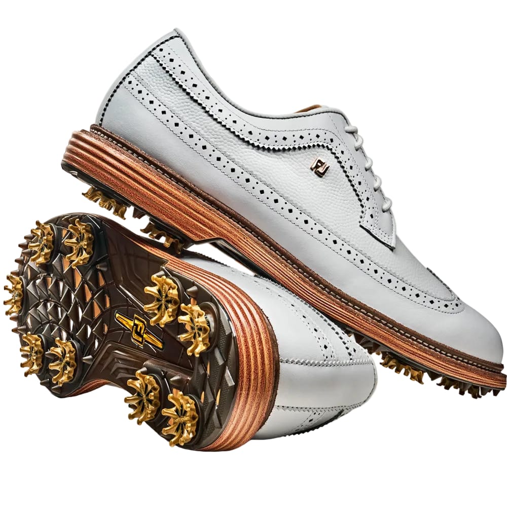 FootJoy Premiere Series Marquis Waterproof Spiked Shoes - White/White/Brown - Image 10