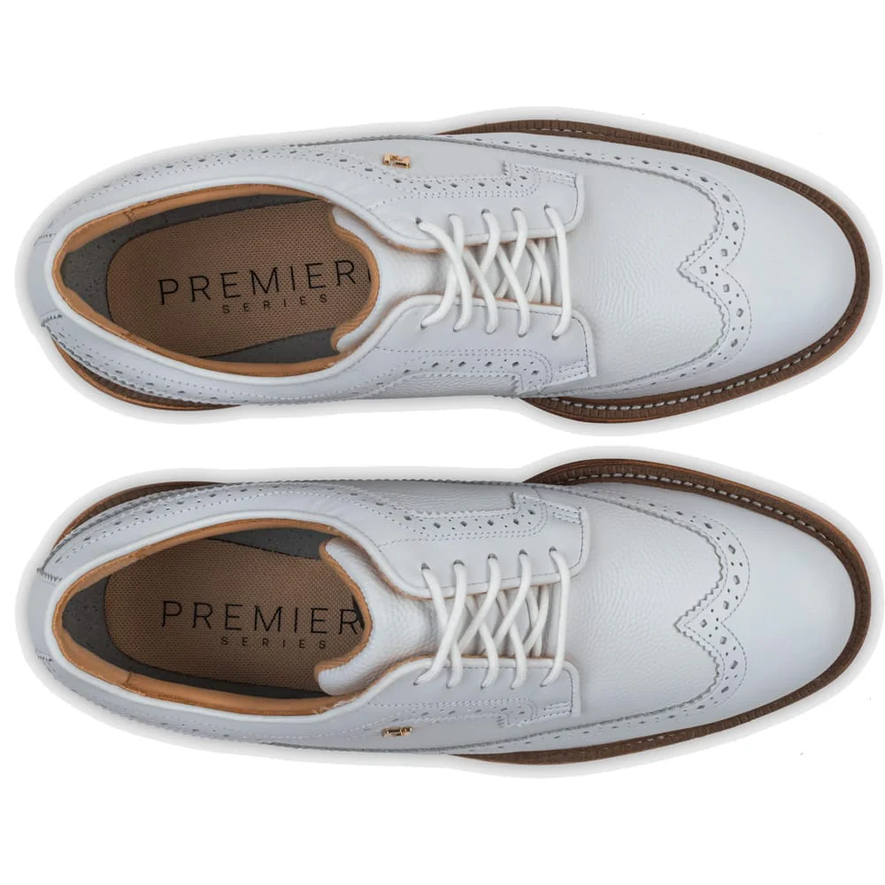 FootJoy Premiere Series Marquis Waterproof Spiked Shoes - White/White/Brown - Image 3