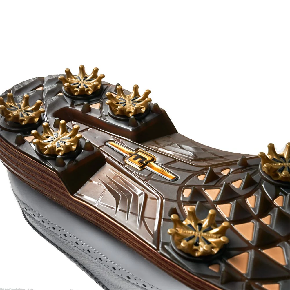 FootJoy Premiere Series Marquis Waterproof Spiked Shoes - White/White/Brown - Image 9
