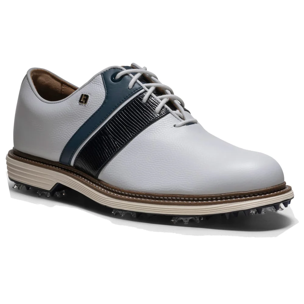 FootJoy Premiere Series Packard Waterproof Spiked Shoes - White/Navy/White - Image 4