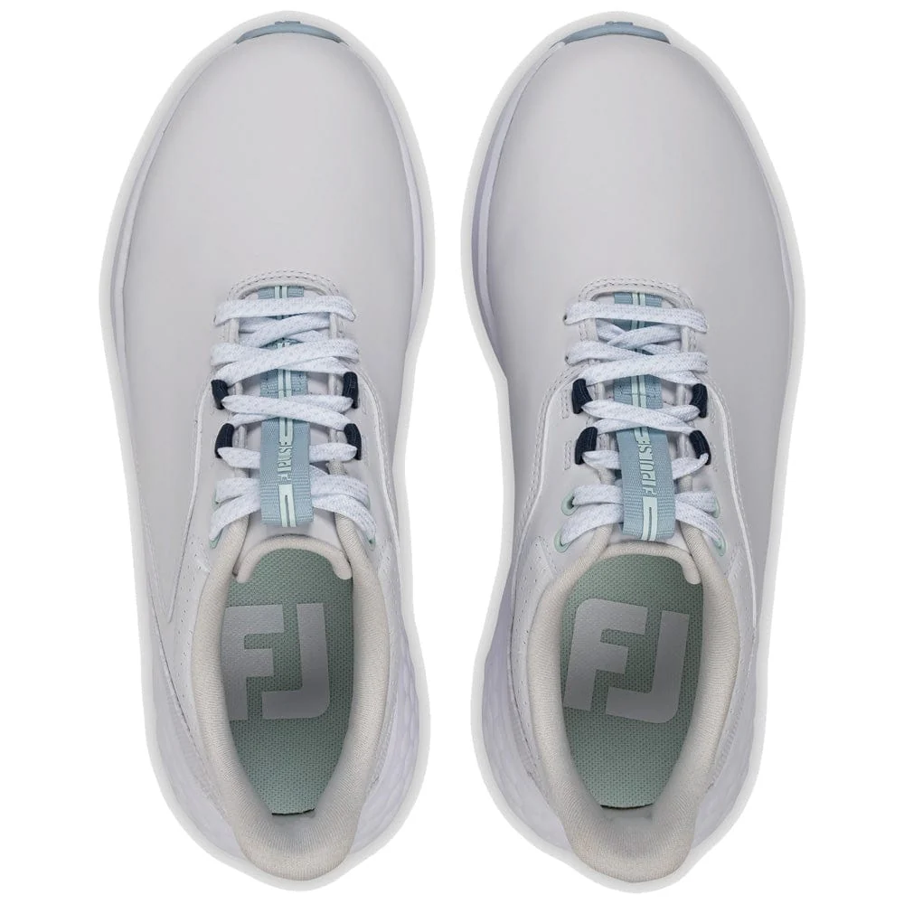 FootJoy Pulse Ladies Spikeless Waterproof Shoes - White/Grey/Blue - Image 4
