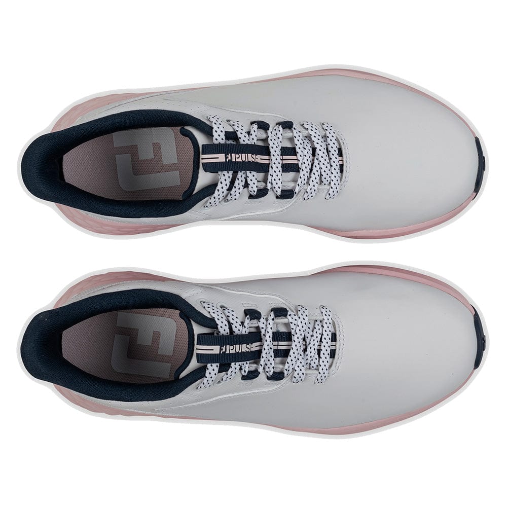 FootJoy Pulse Ladies Spikeless Waterproof Shoes - White/Navy/Pink - Image 4