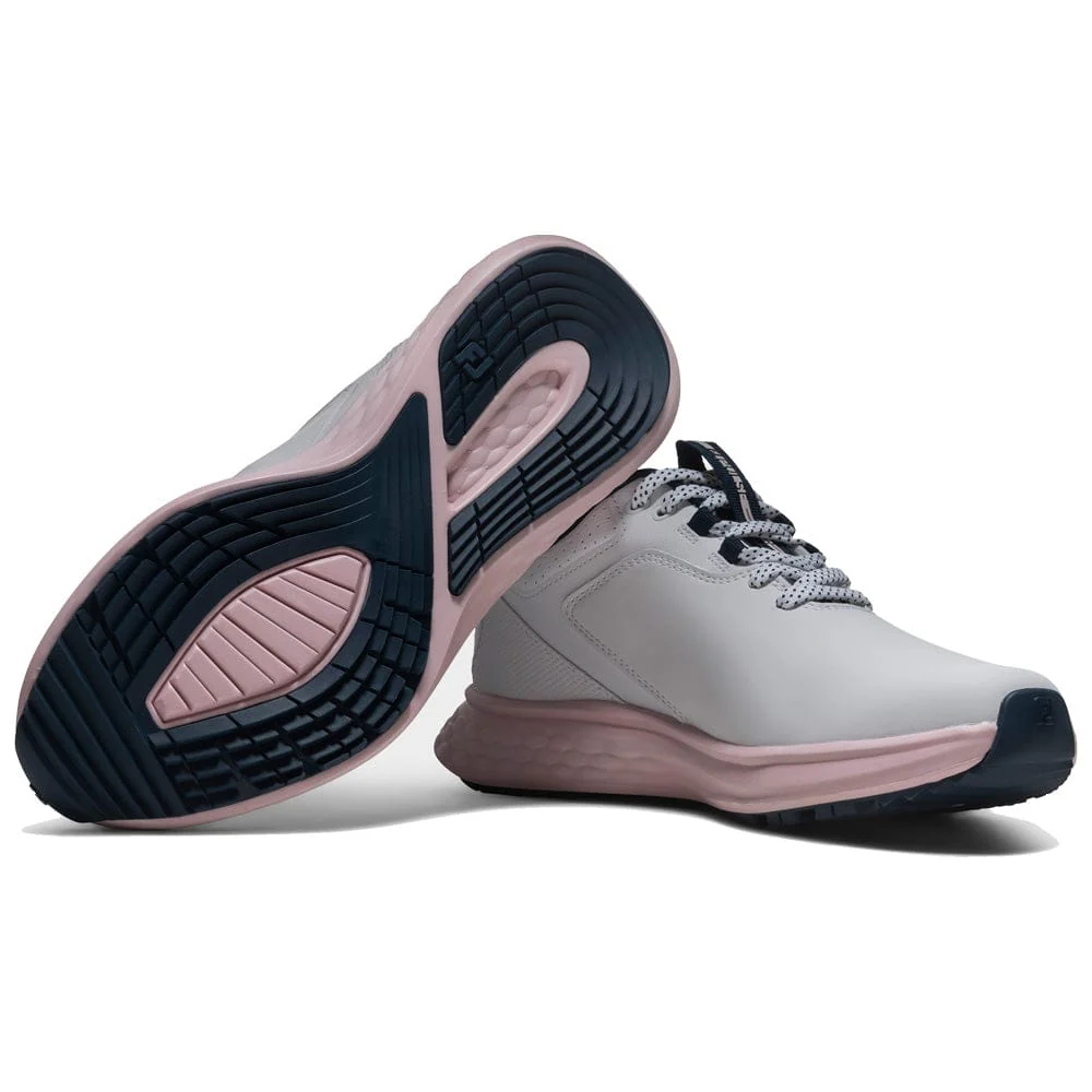 FootJoy Pulse Ladies Spikeless Waterproof Shoes - White/Navy/Pink - Image 7