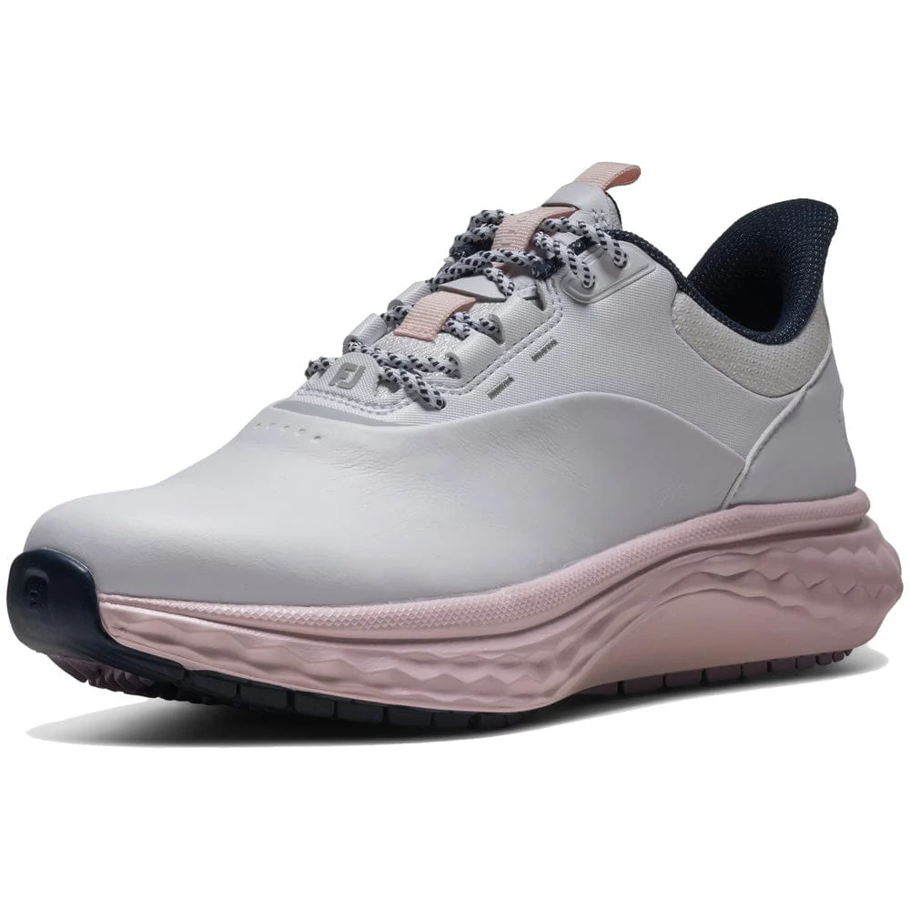 FootJoy Quantum Ladies Spikeless Waterproof Shoes - White/White/Pink - Image 4