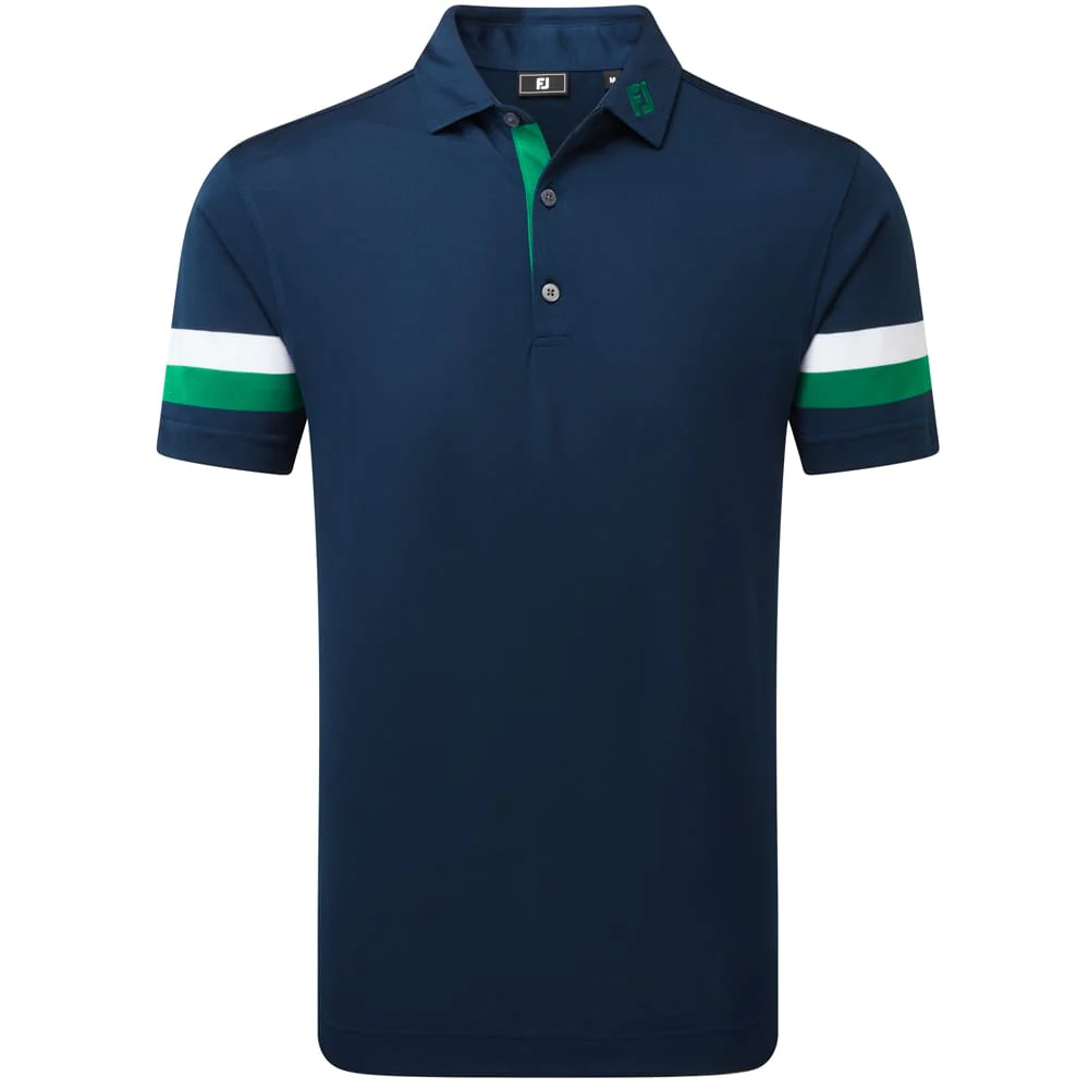 FootJoy Sleeve Stripe Pique Polo Shirt - Navy/Field Green/White