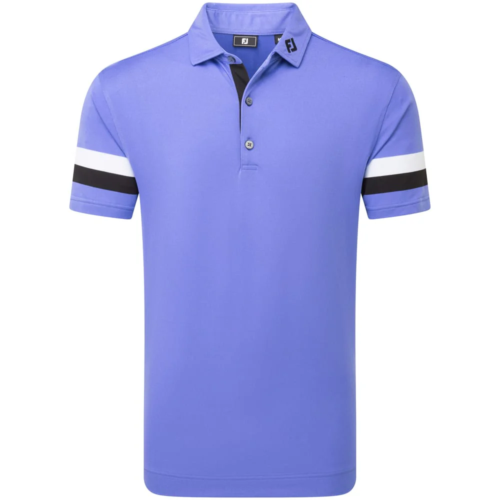 FootJoy Sleeve Stripe Pique Polo Shirt - Vivid Violet/Black/White