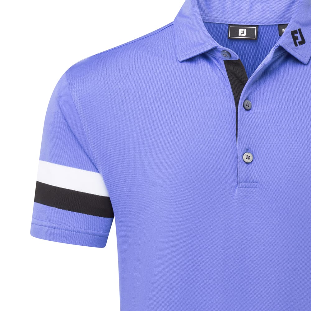 FootJoy Sleeve Stripe Pique Polo Shirt - Vivid Violet/Black/White - Image 4