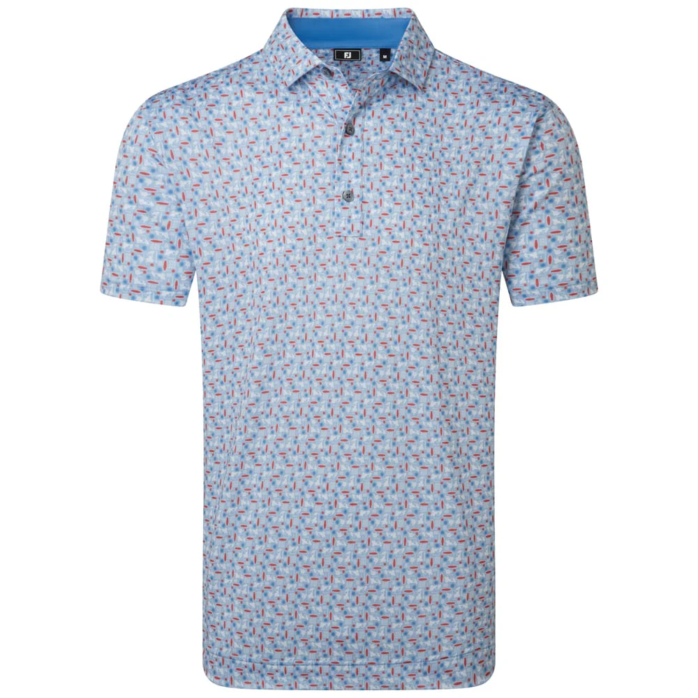 FootJoy Surfs Up Print Lisle Polo Shirt - White/Chambray/Nantucket Red/Coastal Blue