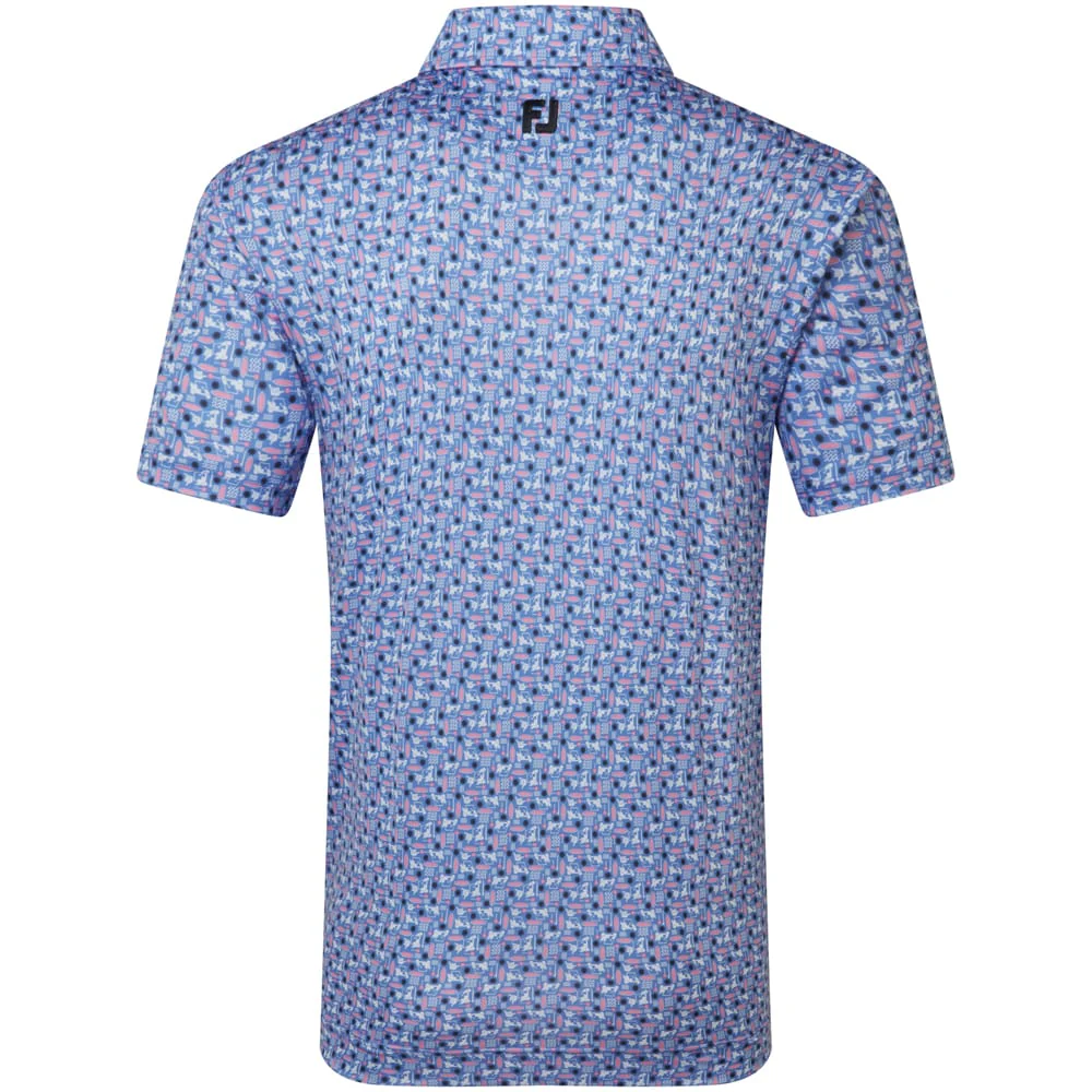 FootJoy Surfs Up Print Lisle Polo Shirt - White/Vivid Violet/Pink Pop/Black - Image 2