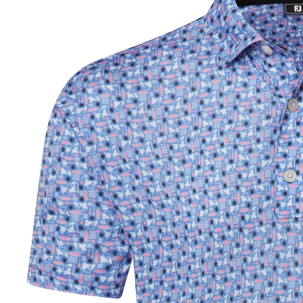 FootJoy Surfs Up Print Lisle Polo Shirt - White/Vivid Violet/Pink Pop/Black - Image 4