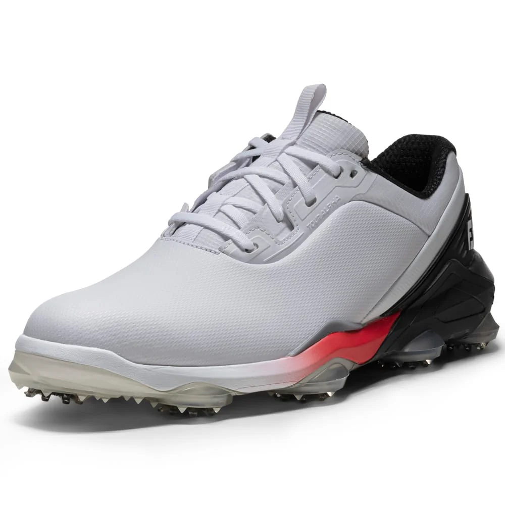 FootJoy Tour Alpha Spiked Waterproof Shoes - White/Black/Red - Image 4