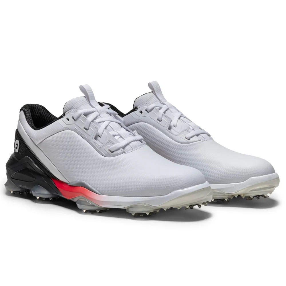 FootJoy Tour Alpha Spiked Waterproof Shoes - White/Black/Red - Image 7