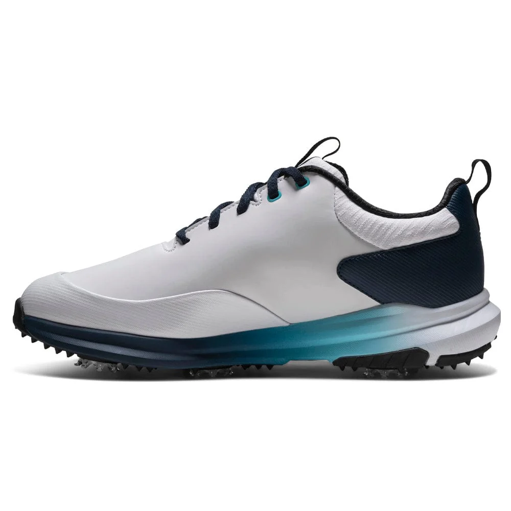 FootJoy Tour Rival Waterproof Spiked Shoes - White/Navy/Blue - Image 2