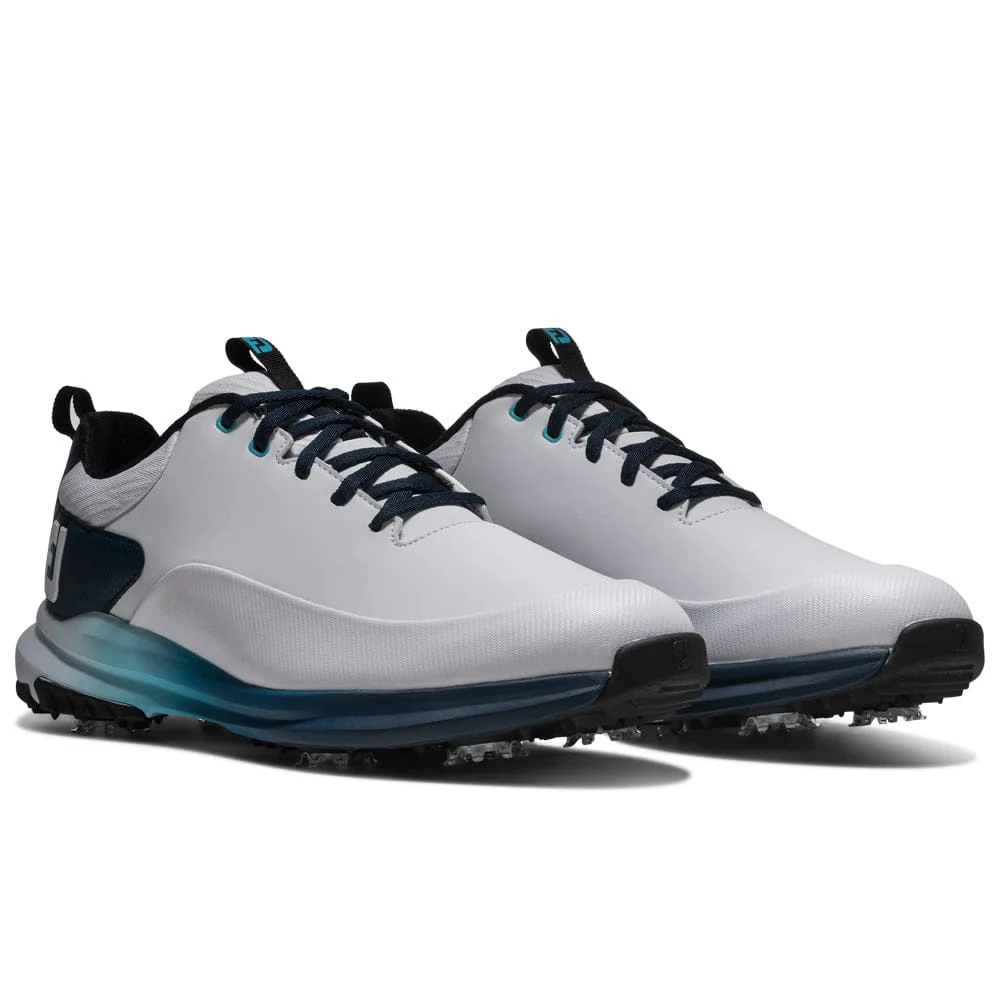 FootJoy Tour Rival Waterproof Spiked Shoes - White/Navy/Blue - Image 4