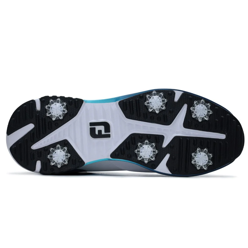 FootJoy Tour Rival Waterproof Spiked Shoes - White/Navy/Blue - Image 5
