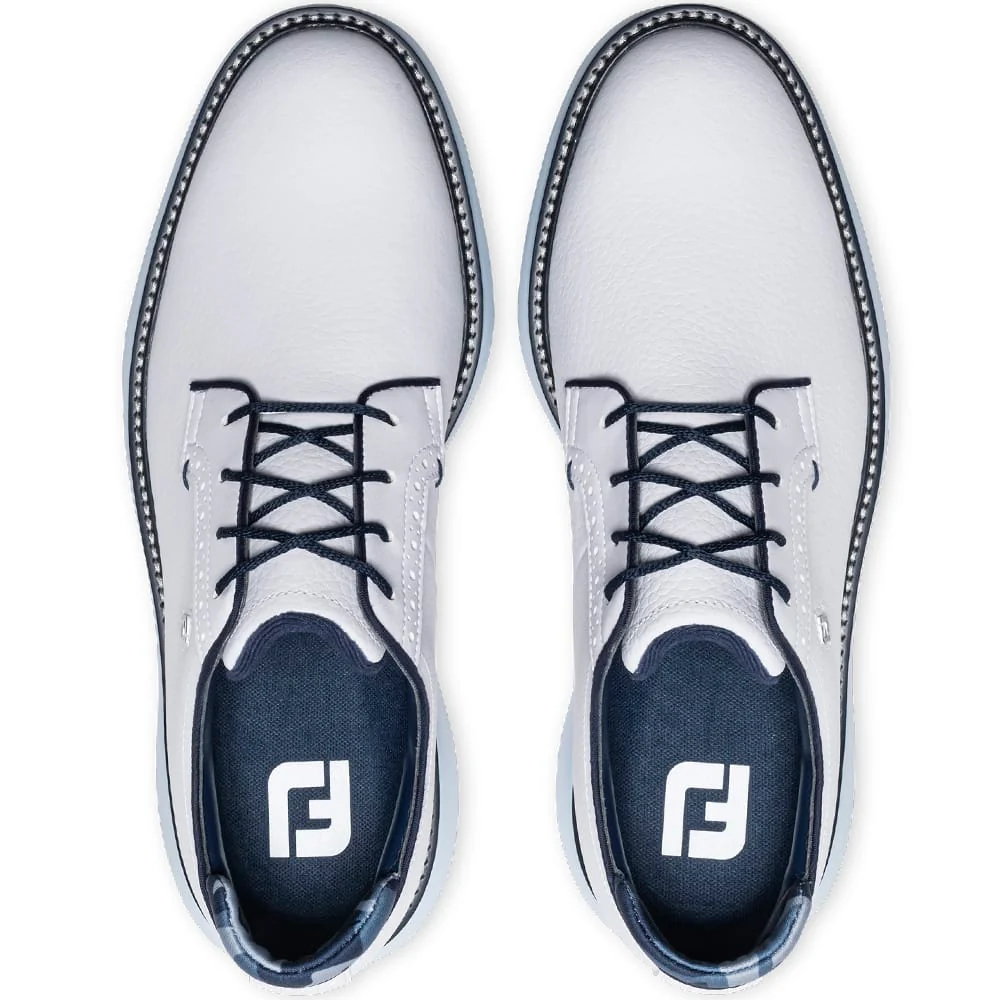 FootJoy Traditions Blucher Spiked Waterproof Shoes - Ltd Edition White/Navy/Blue - Image 3