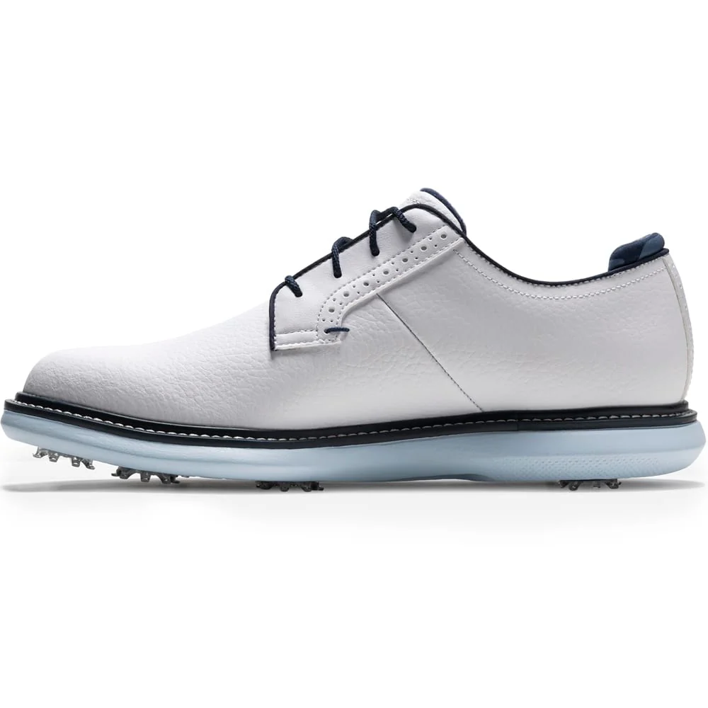FootJoy Traditions Blucher Spiked Waterproof Shoes - Ltd Edition White/Navy/Blue - Image 4