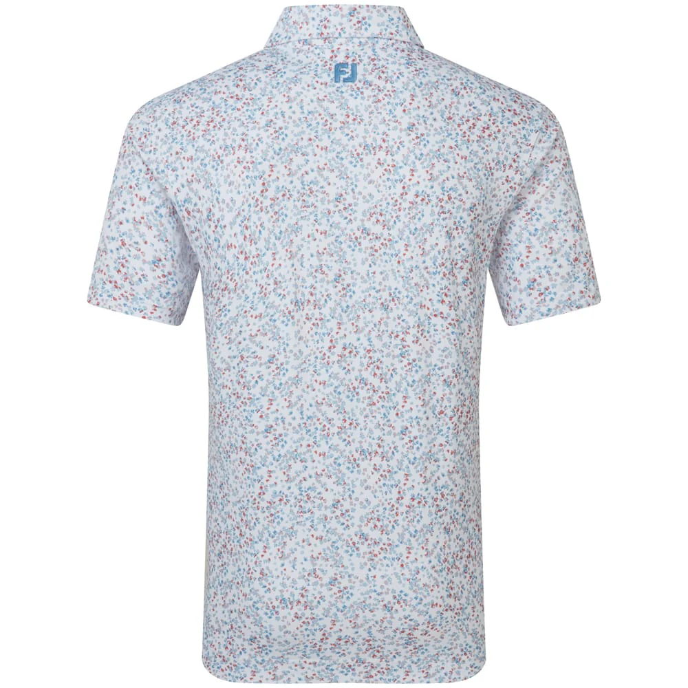FootJoy Watercolour Floral Print Pique Polo Shirts - White/Chambray/Nantucket Red - Image 2