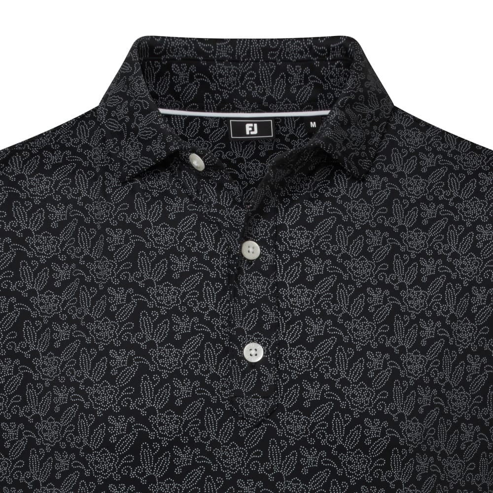 FootJoy Wingtip Floral Lisle Polo Shirt - Black/White - Image 3