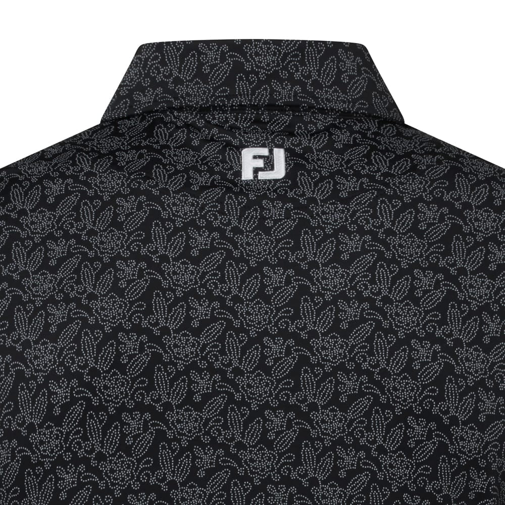 FootJoy Wingtip Floral Lisle Polo Shirt - Black/White - Image 4