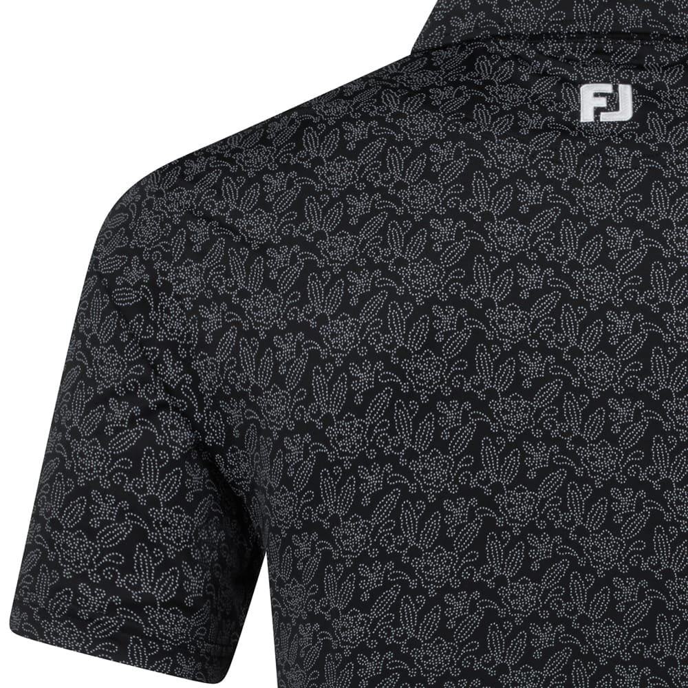 FootJoy Wingtip Floral Lisle Polo Shirt - Black/White - Image 5
