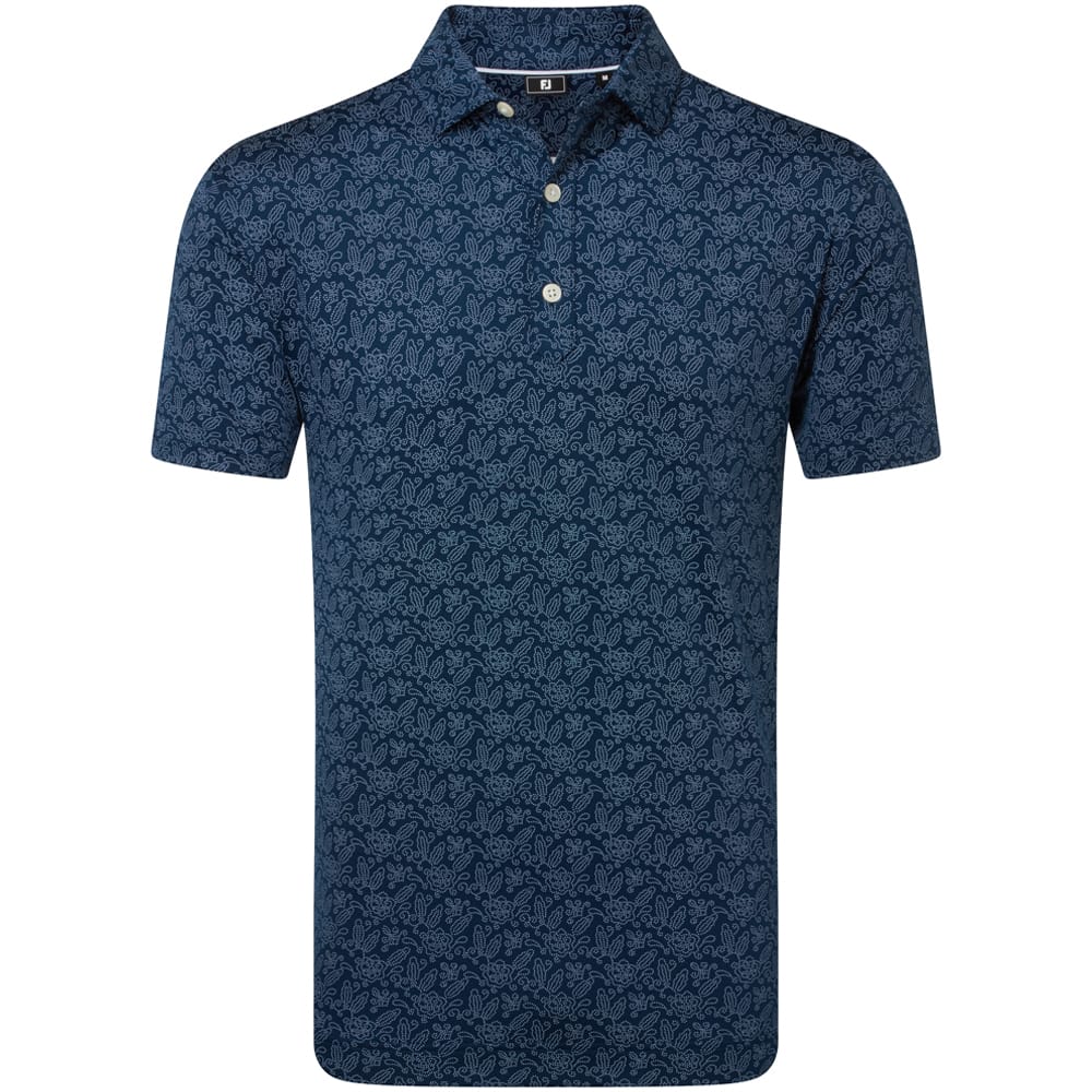 FootJoy Wingtip Floral Lisle Polo Shirt - Navy/White