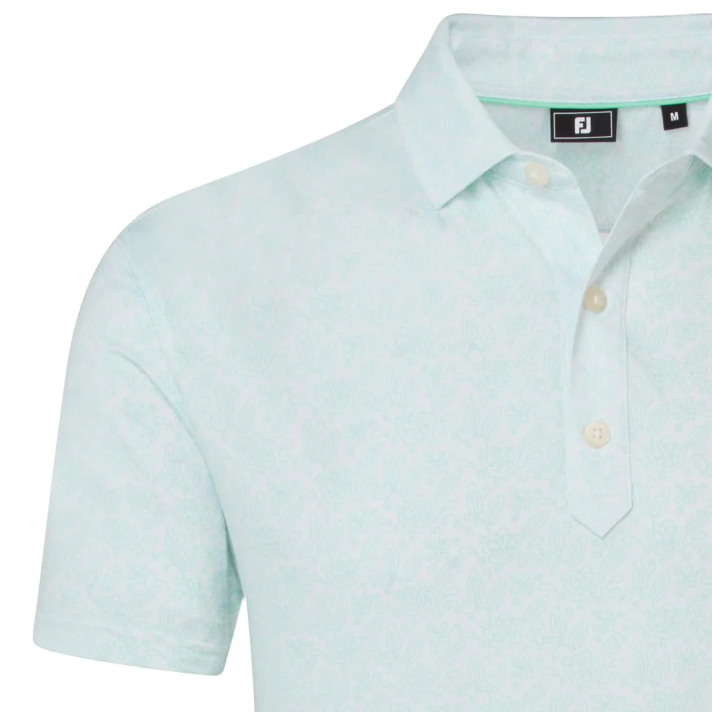 FootJoy Wingtip Floral Lisle Polo Shirt - White/Seaglass - Image 3