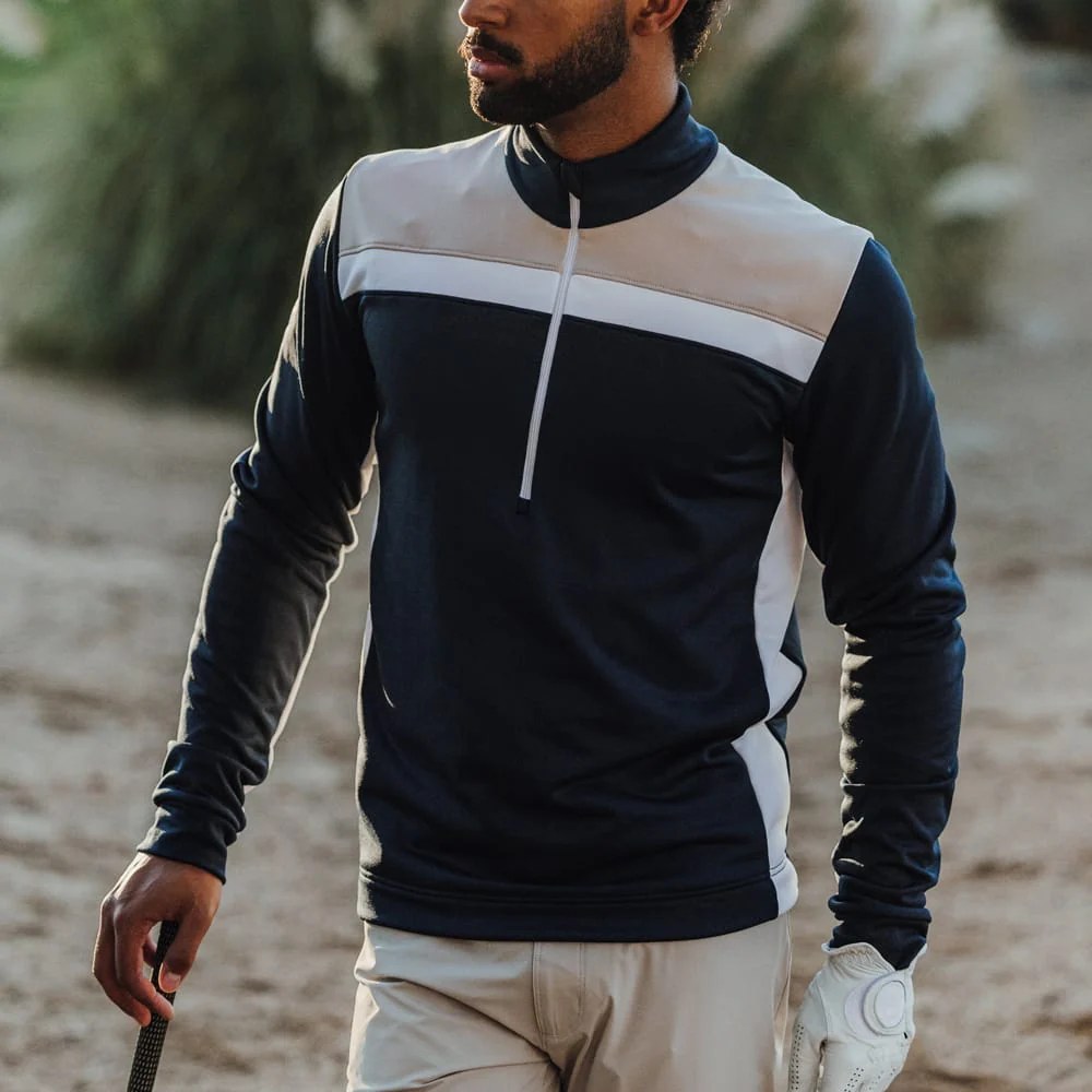 Galvin Green Dean 1/4 Zip Pullover - Sand/Navy/White - Image 6