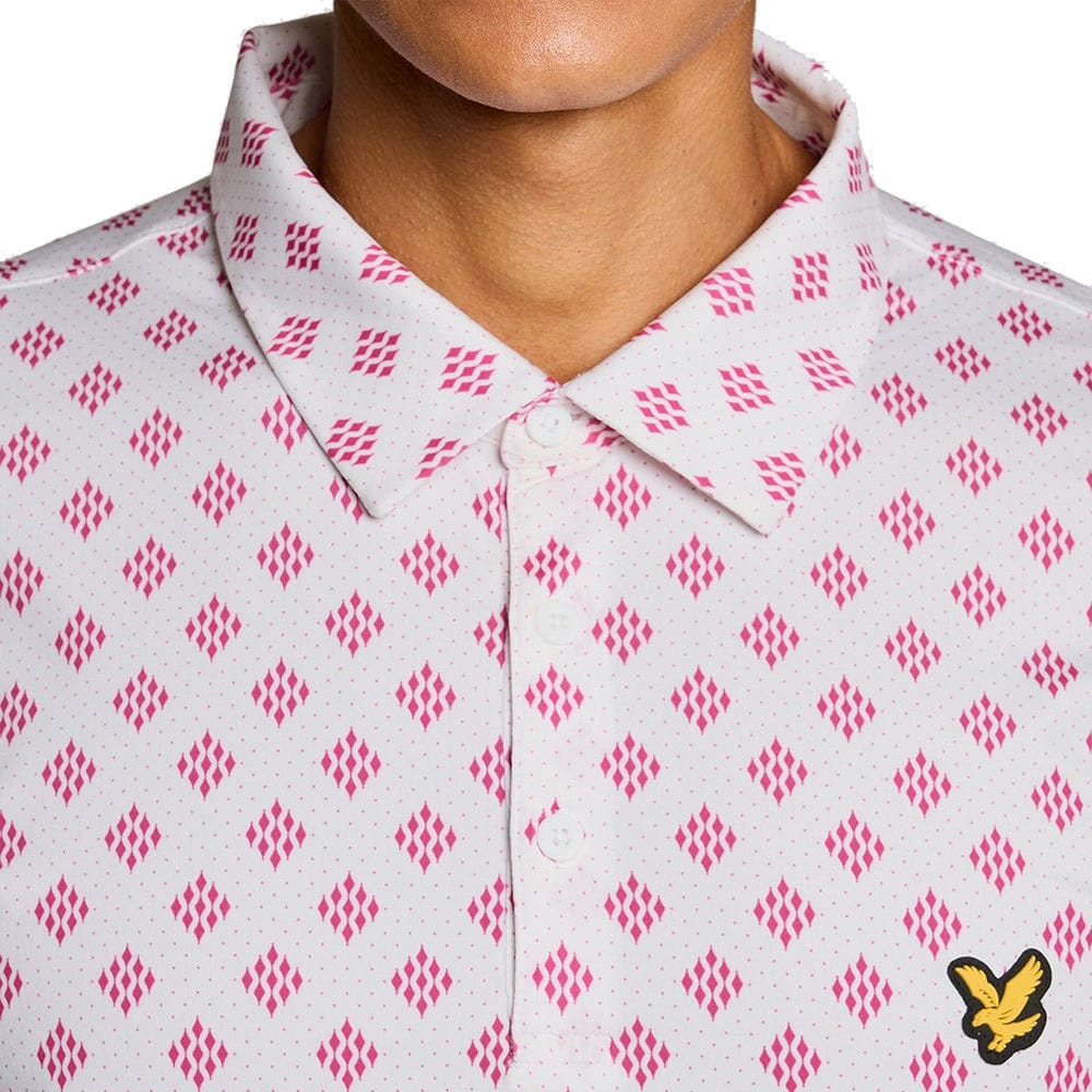 Lyle & Scott Golf Argyle Print Polo Shirt - White - Image 3